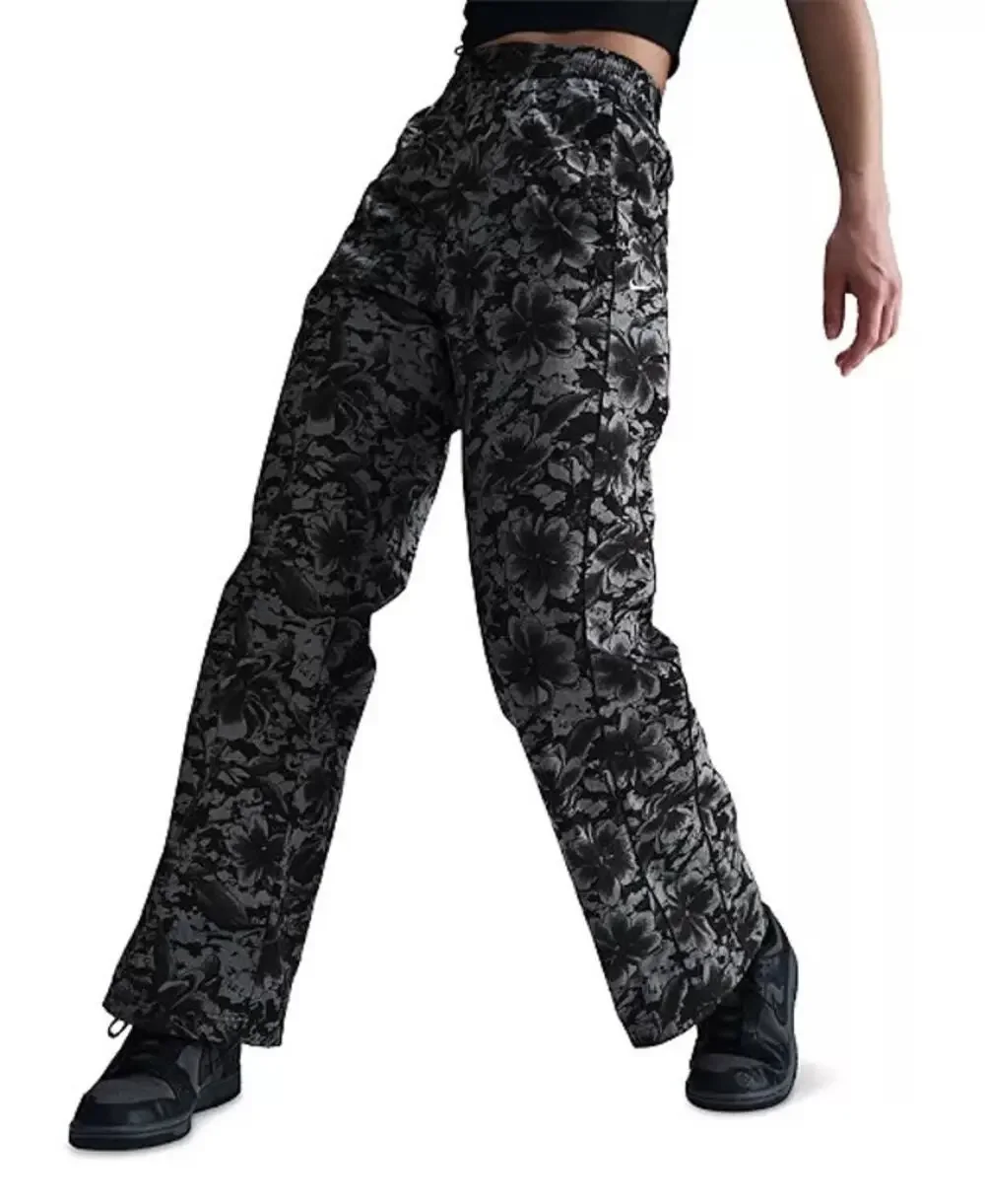 Nike Sportswear Women's Floral Wide Leg Track Pants Black Gray High Rise